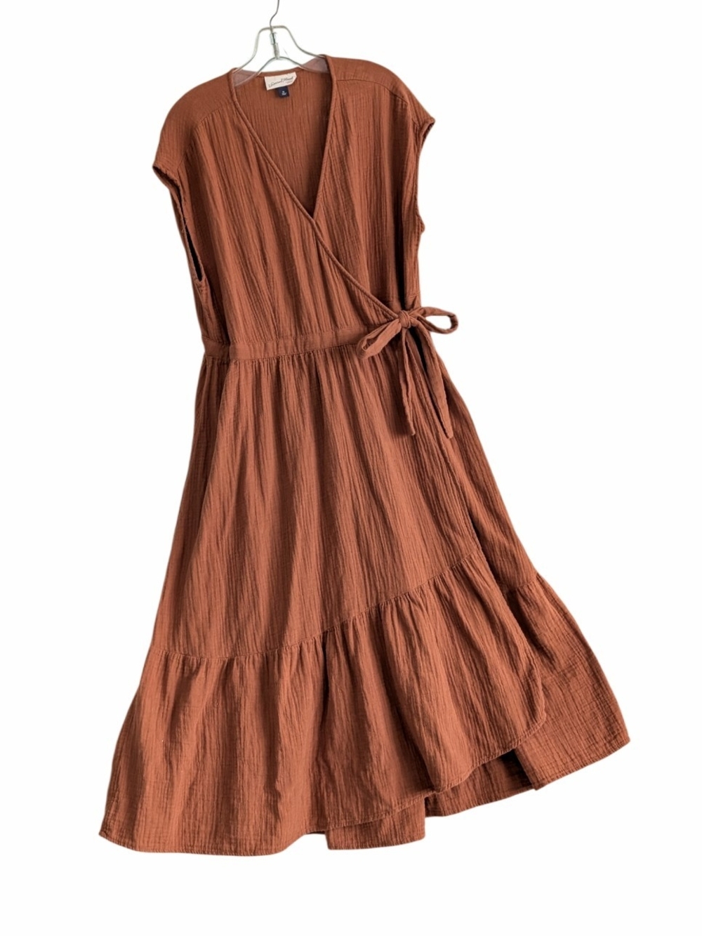 Universal Thread Rust Terracotta Gauze Wrap Midi Dress Tiered Hem Size XL